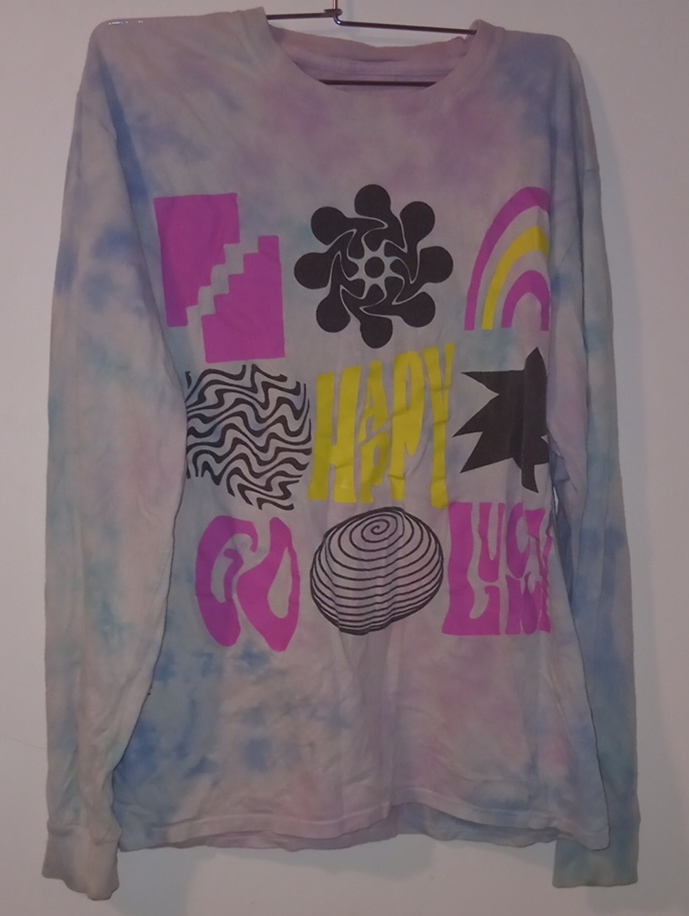 PacSun  Tie-Dye Long Sleeve Graphic Tee in Pink, Yellow, Blue